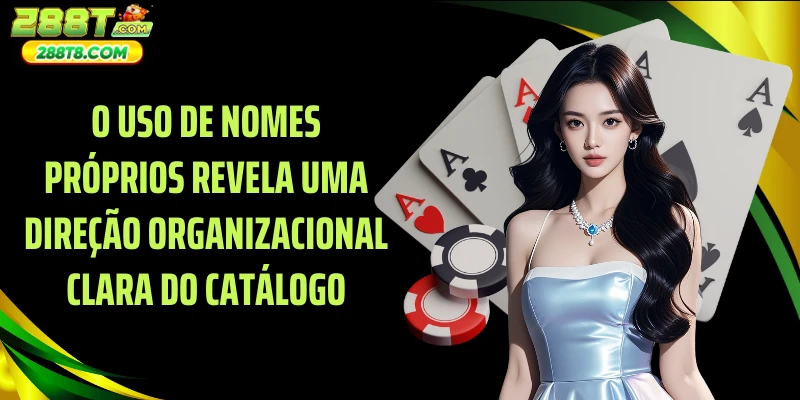 O uso de nomes próprios revela uma direção organizacional clara do catálogo
